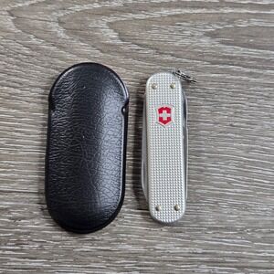 Victorinox Swiss Army Knife Alox Silver Stainless Switzerland with Leather Pouch